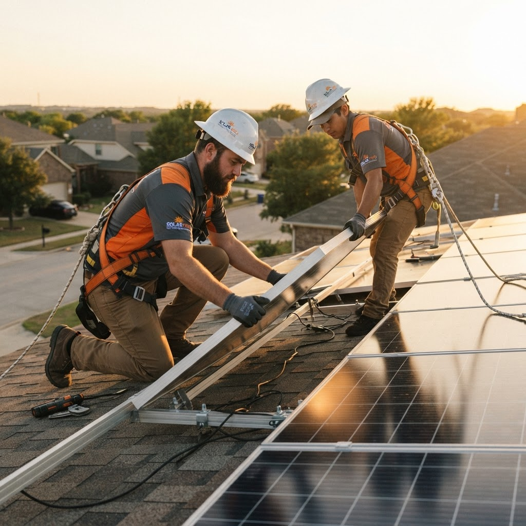 Monteure von SmartVision installieren eine Solaranlage